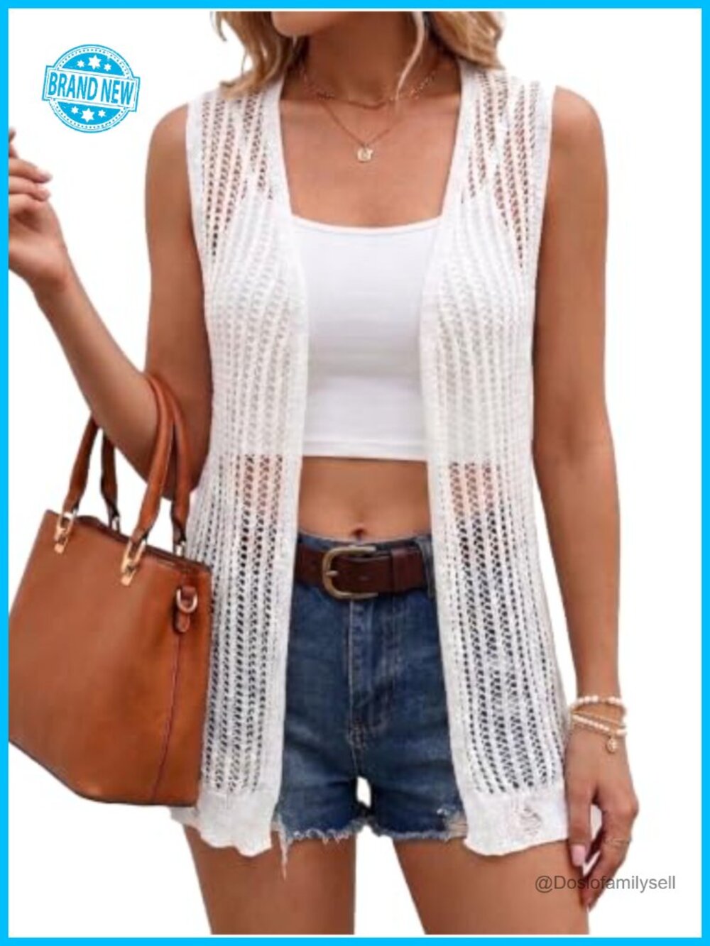 Crochet Knit Cardigan Sleeveless Hollow Out Beach Coverup Summer Top